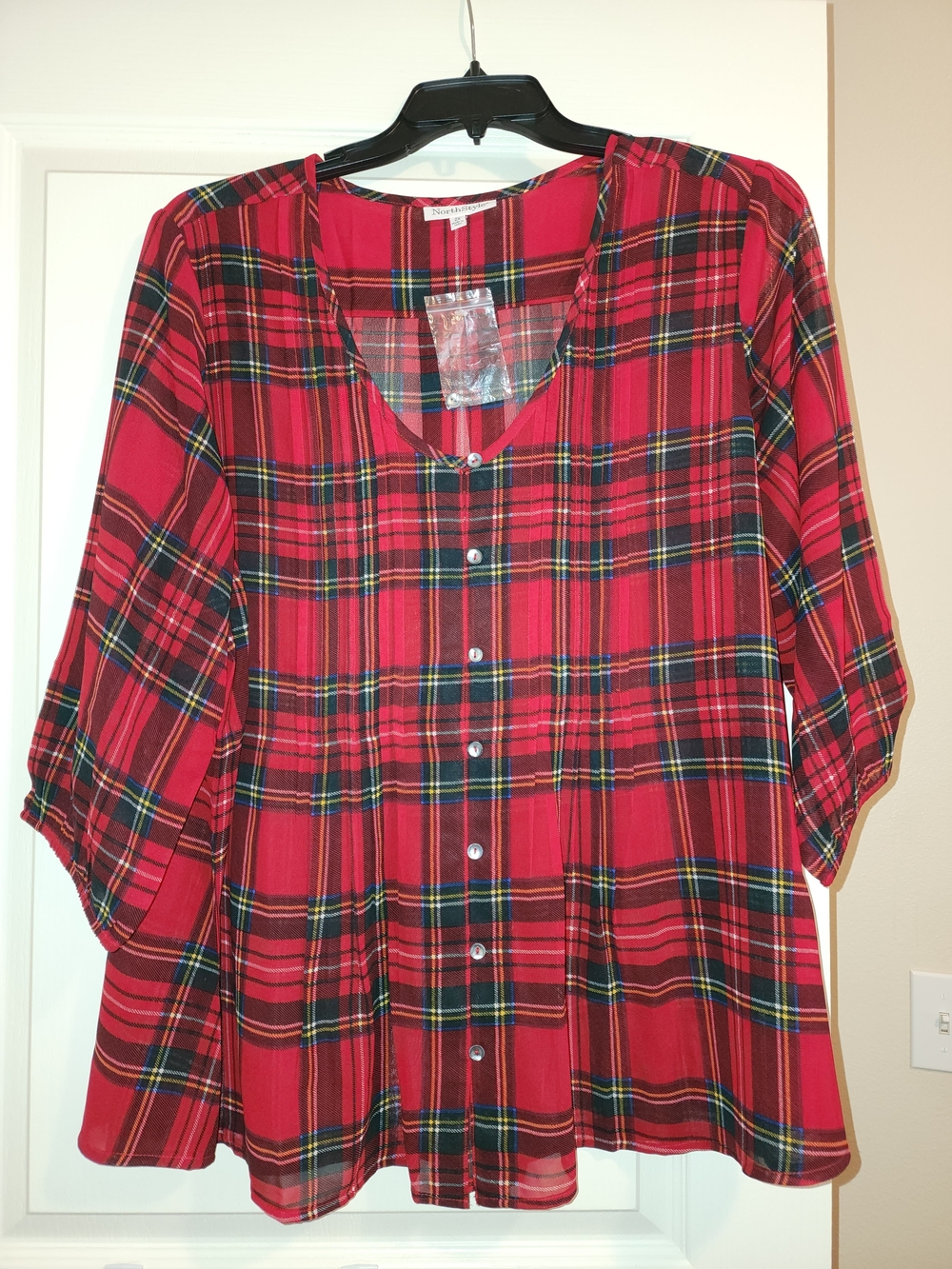 NorthStyle Red Plaid Button-Down Women's Top
